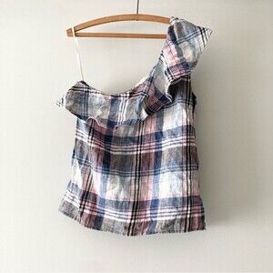 Cloth and Stone One Shoulder Plaid Top‎ S